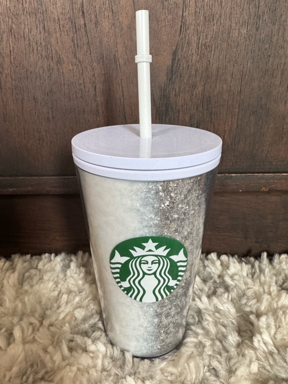 Starbucks Holiday White and Silver Glitter Tumbler 16oz Grande